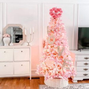 Pink flock artificial christmas tree